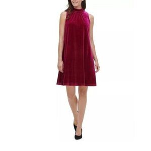 Tommy Hilfiger Fuchsia Velvet Mock Trapeze Swing Dress Size 6 NWT